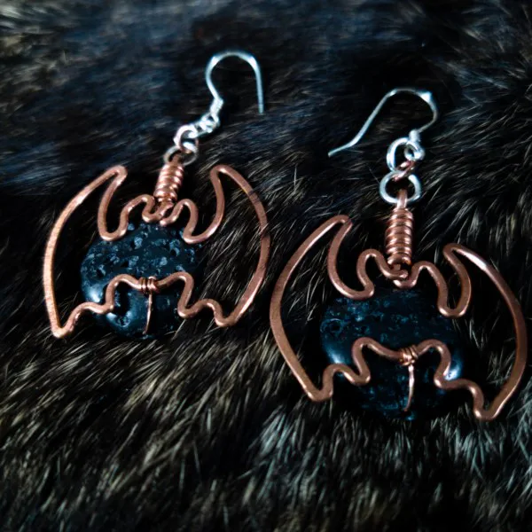 Bat Lava Stone Earrings