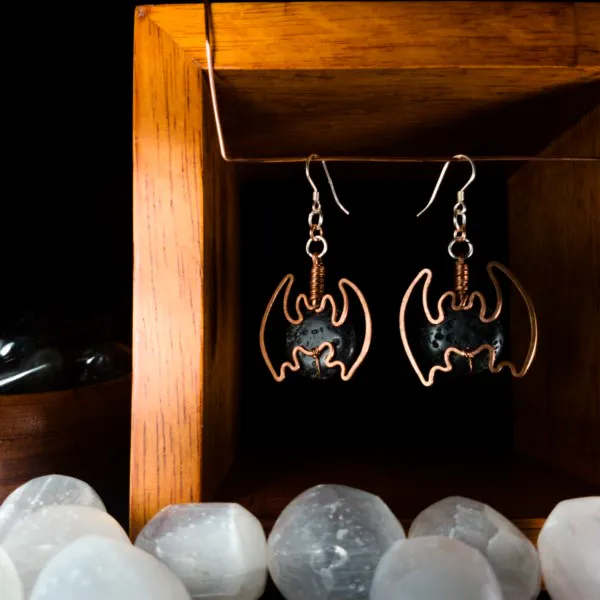 Bat Lava Stone Earrings