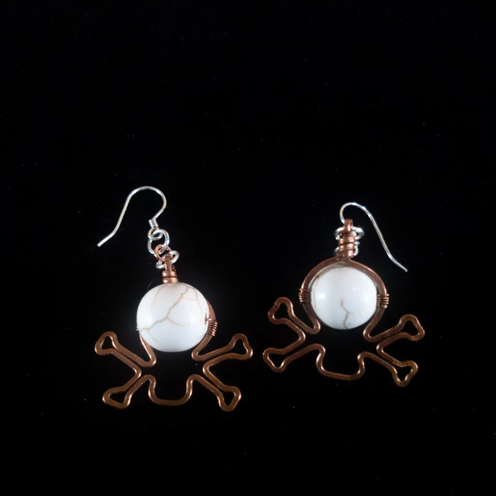 Skull and Crossbones Howlite Earrings