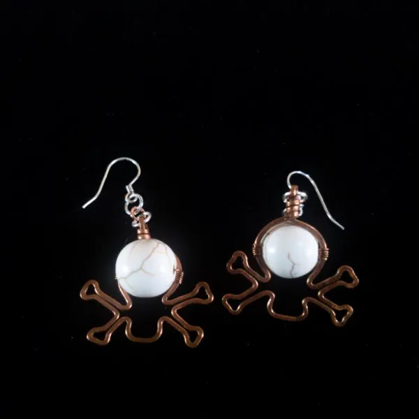 Skull and Crossbones Howlite Earrings