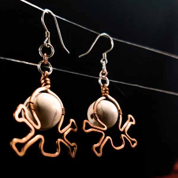 Skull and Crossbones Howlite Earrings