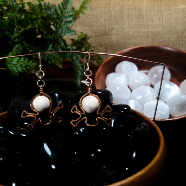 Skull and Crossbones Howlite Earrings