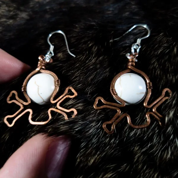 Skull and Crossbones Howlite Earrings