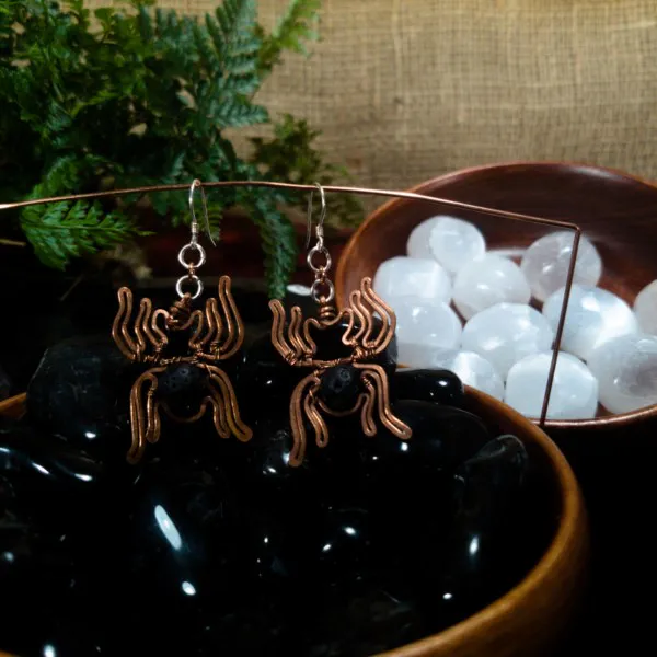 Spider Lava Stone Earrings