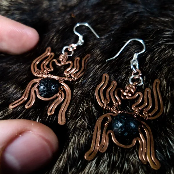 Spider Lava Stone Earrings