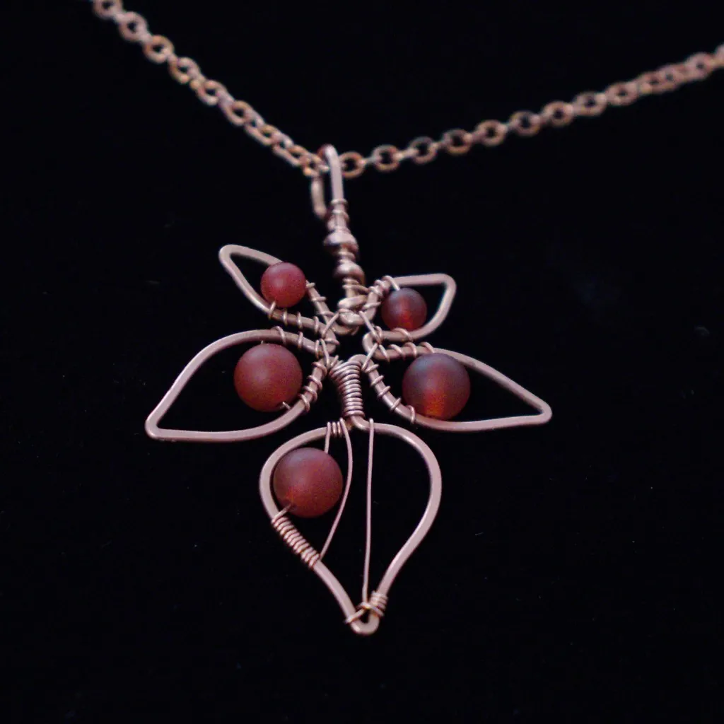 Blackberry Leaflet - Carnelian - Copper Necklace