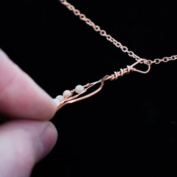 Bodhi Leaf - Peach Moonstone - Copper Necklace