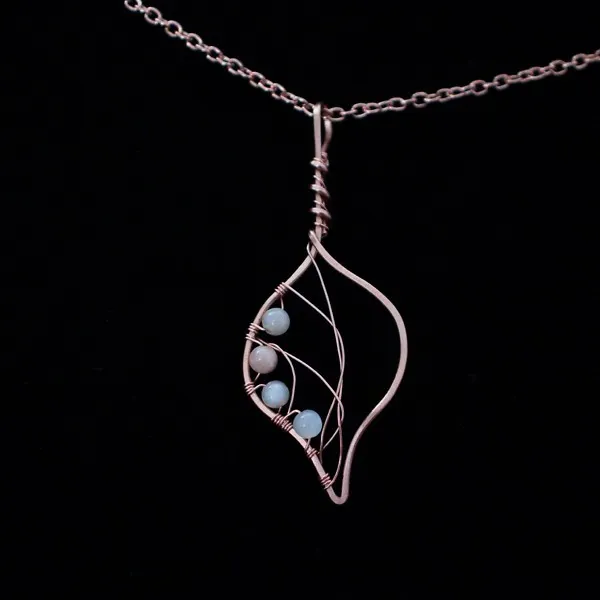 Bodhi Leaf - Peach Moonstone - Copper Necklace