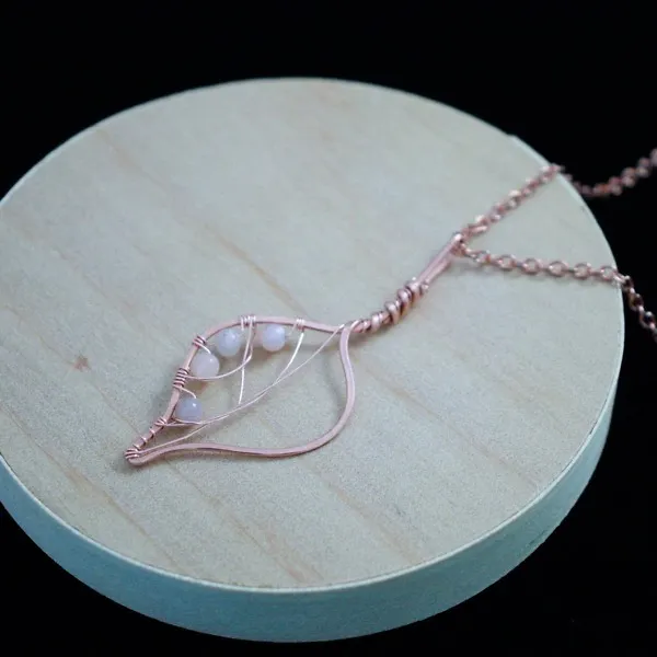 Bodhi Leaf - Peach Moonstone - Copper Necklace