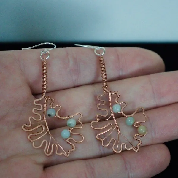 Bur Oak Leaf Copper Earrings