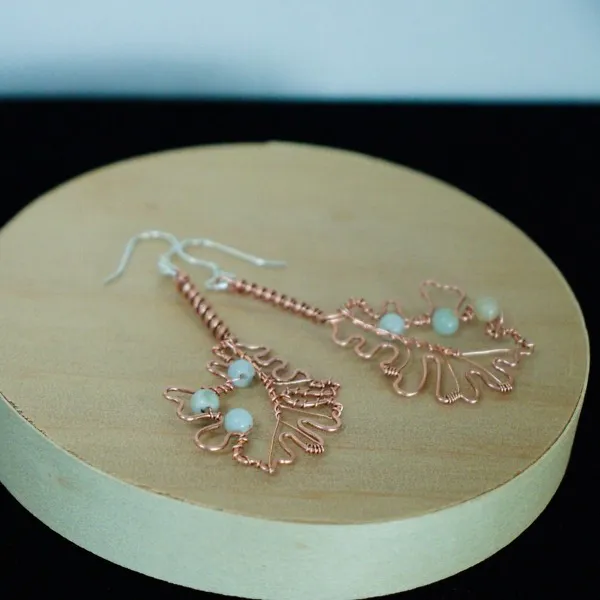 Bur Oak Leaf Copper Earrings