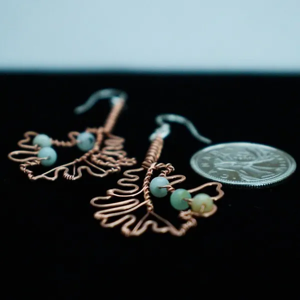 Bur Oak Leaf Copper Earrings