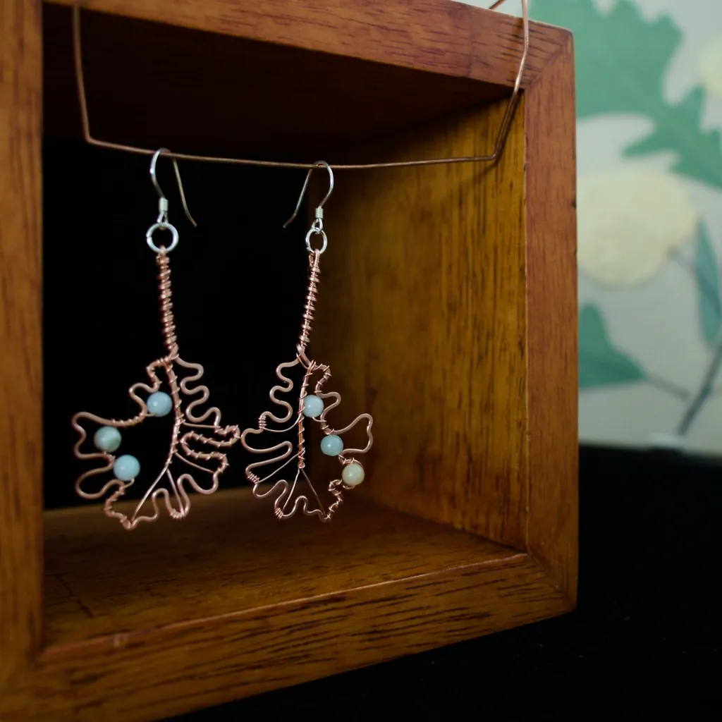 Bur Oak Leaf Copper Earrings