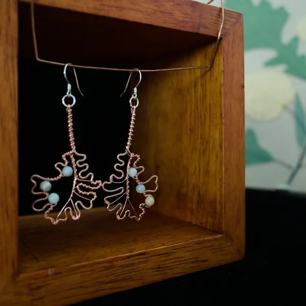 Bur Oak Leaf Copper Earrings