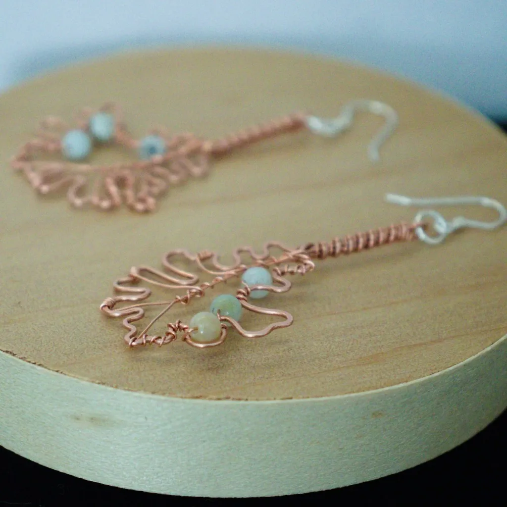 Bur Oak Leaf Copper Earrings