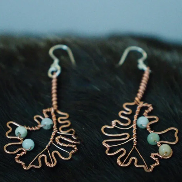 Bur Oak Leaf Copper Earrings