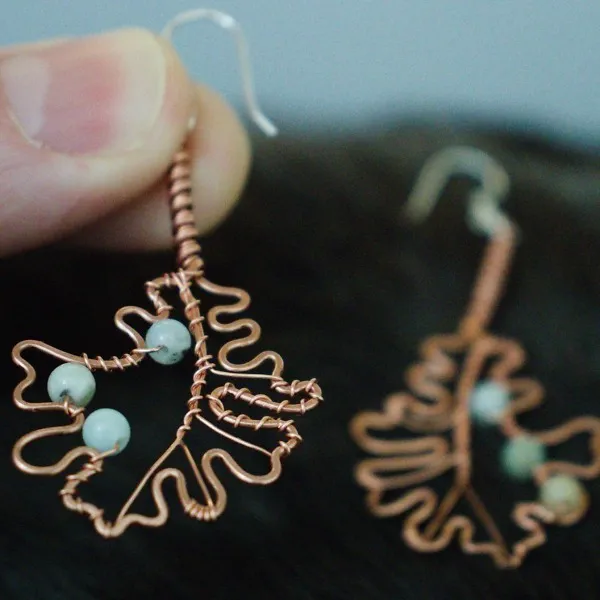 Bur Oak Leaf Copper Earrings