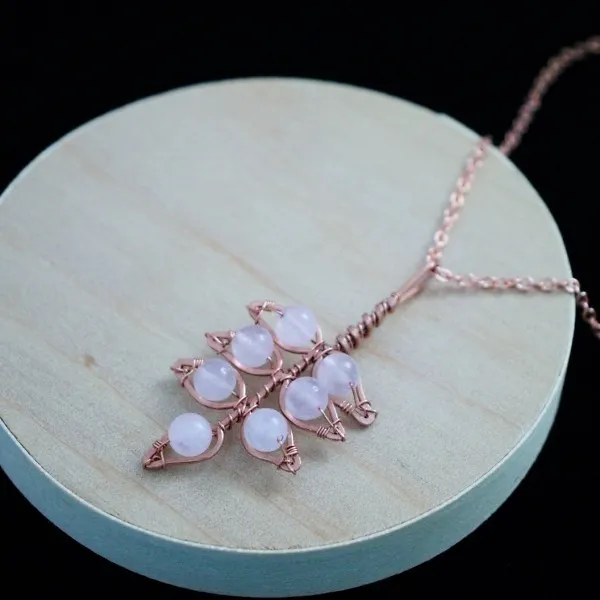 Elder Leaflet - Rose Quartz - Copper Necklace