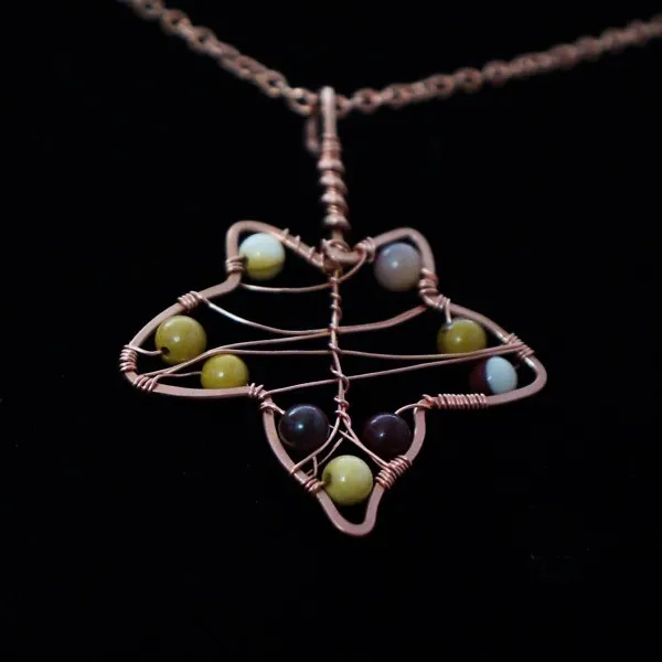 English Ivy Leaf - Mookaite Jasper - Copper Necklace