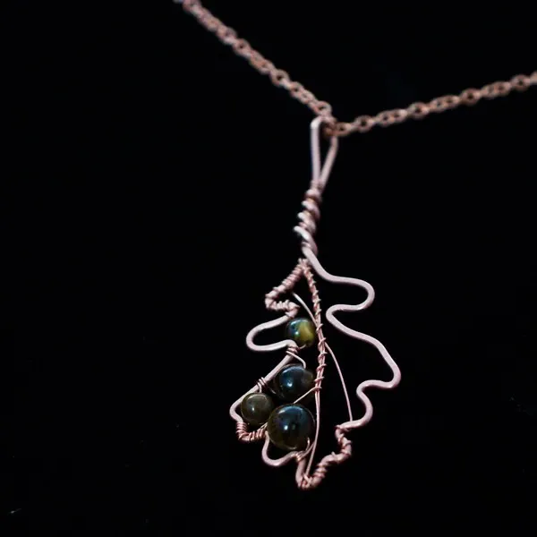 English Oak Leaf - Tiger Eye - Copper Necklace