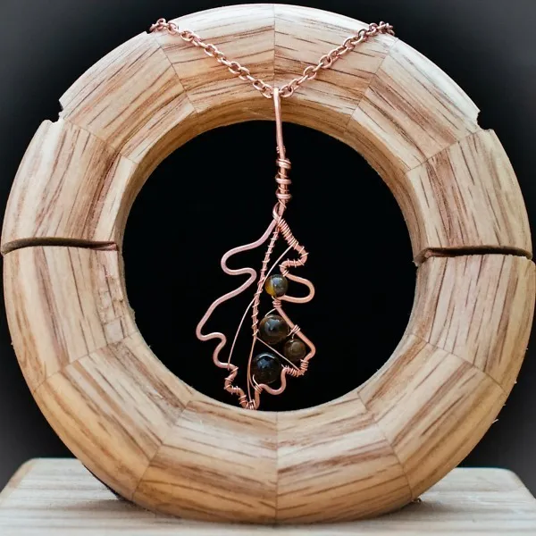 English Oak Leaf - Tiger Eye - Copper Necklace