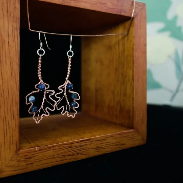 English Oak Leaf Copper Earrings