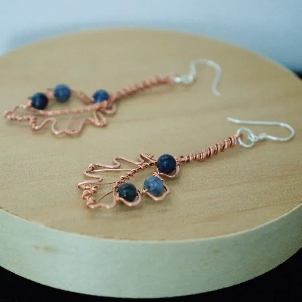 English Oak Leaf Copper Earrings