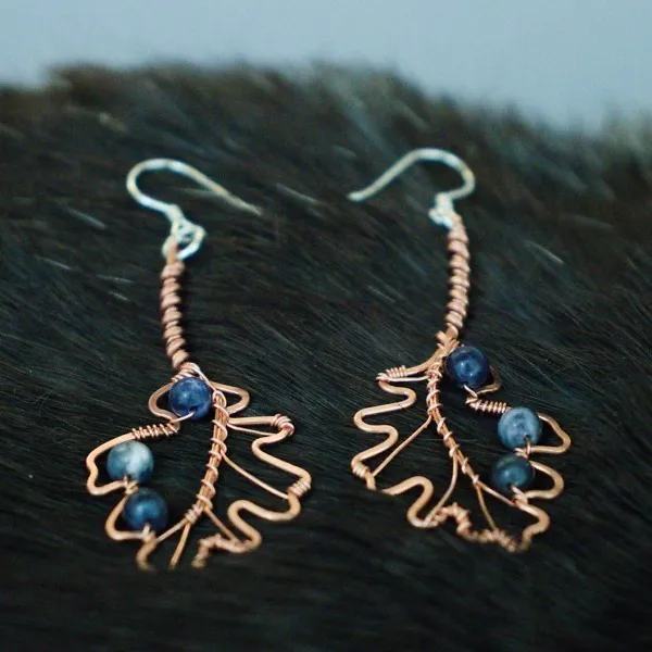 English Oak Leaf Copper Earrings