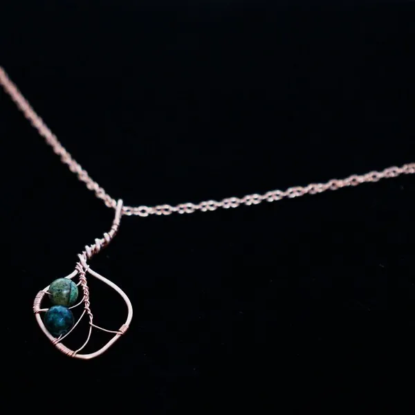 Eucalyptus Leaf - African Turquoise - Copper Necklace