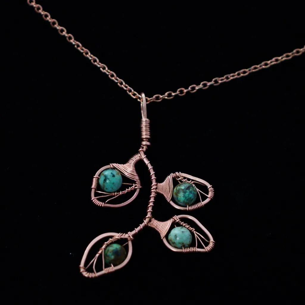 Eucalyptus Leaflet - African Turquoise - Copper Necklace