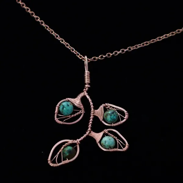 Eucalyptus Leaflet - African Turquoise - Copper Necklace