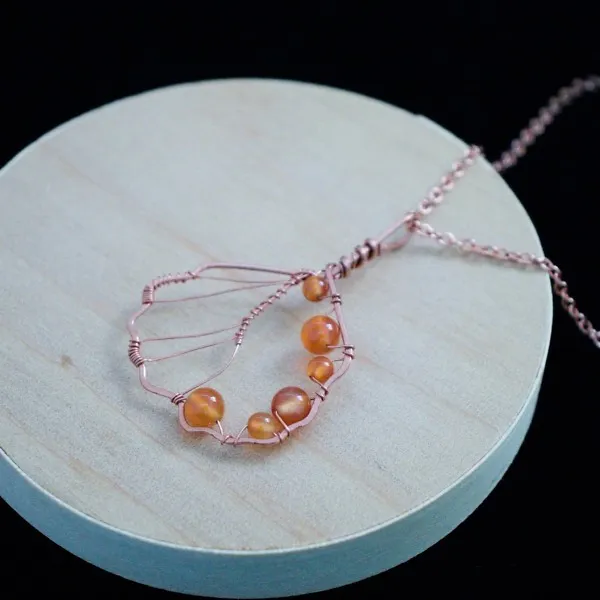 European Alder Leaf - Carnelian - Copper Necklace