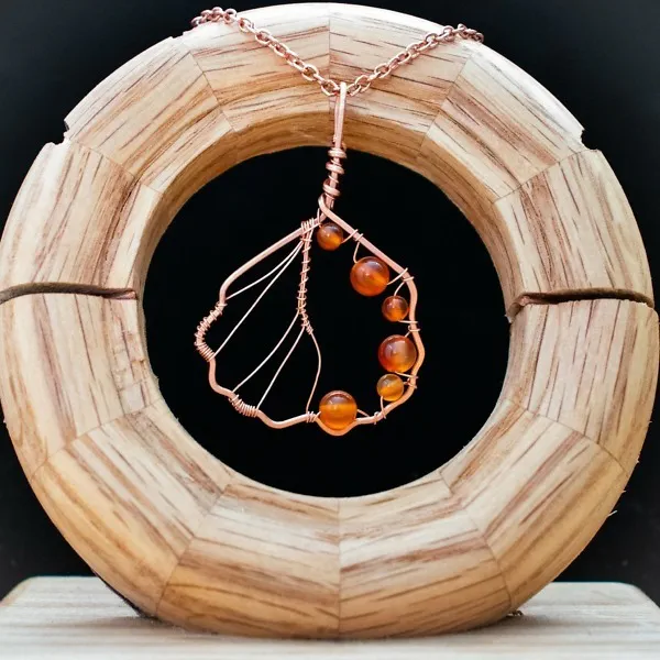 European Alder Leaf - Carnelian - Copper Necklace