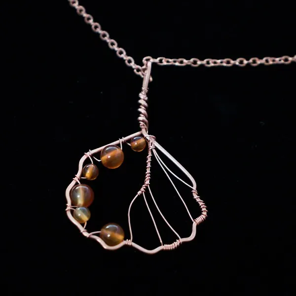 European Alder Leaf - Carnelian - Copper Necklace