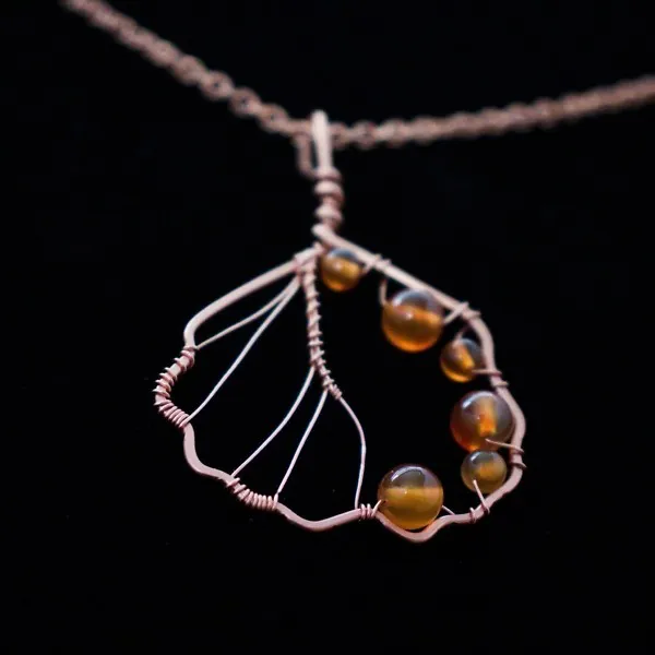 European Alder Leaf - Carnelian - Copper Necklace