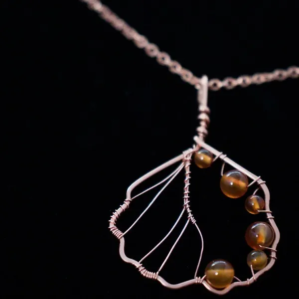 European Alder Leaf - Carnelian - Copper Necklace