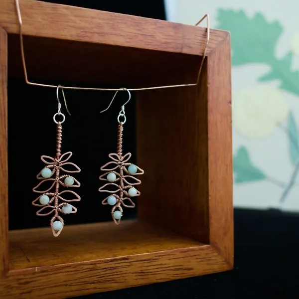 European Ash Leaflet Copper Earrings