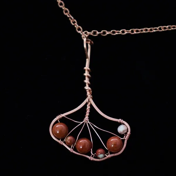 Ginkgo Leaf - White Laced Red Jasper - Copper Necklace