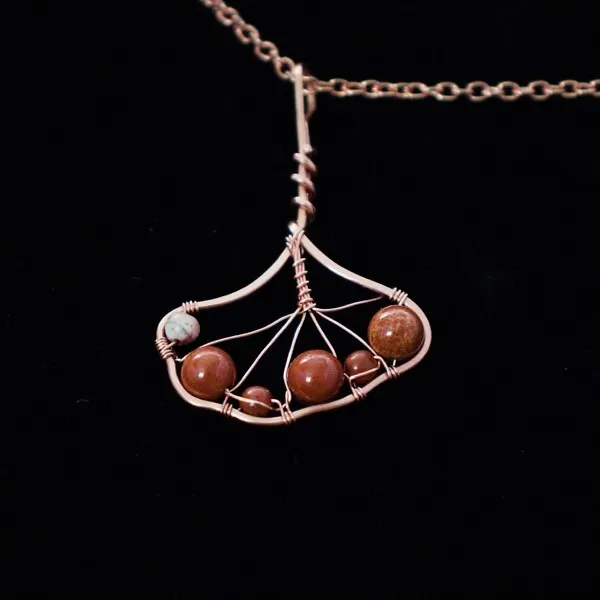 Ginkgo Leaf - White Laced Red Jasper - Copper Necklace