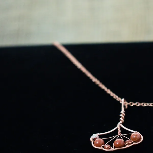 Ginkgo Leaf - White Laced Red Jasper - Copper Necklace