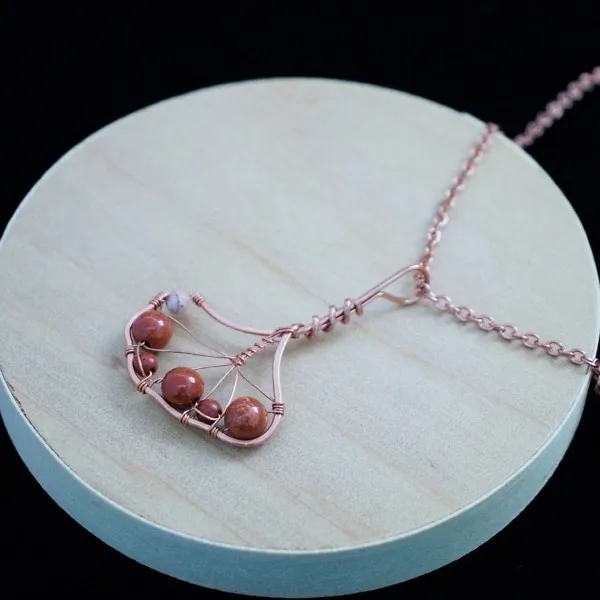 Ginkgo Leaf - White Laced Red Jasper - Copper Necklace