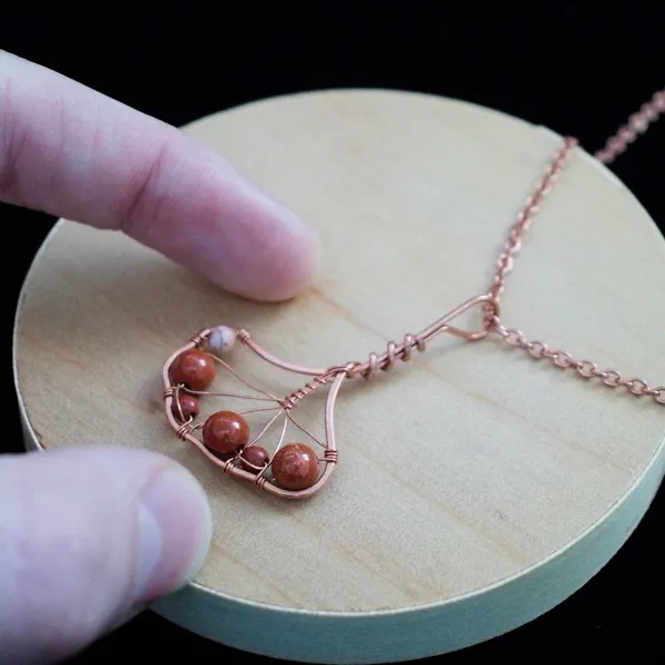 Ginkgo Leaf - White Laced Red Jasper - Copper Necklace