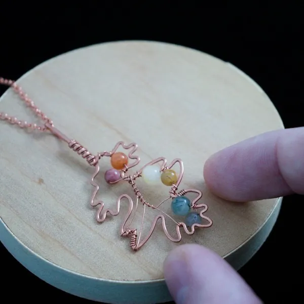 Hawthorn Leaf - Mixed Rutilated Quartz - Copper Necklace