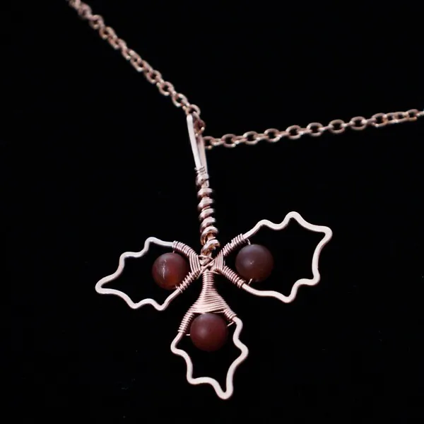 Holly Leaflet - Carnelian - Copper Necklace