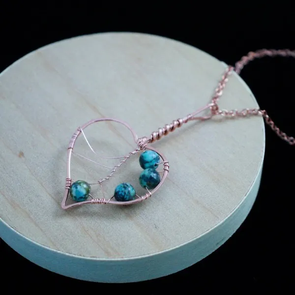 Paper Birch Leaf - African Turquoise - Copper Necklace