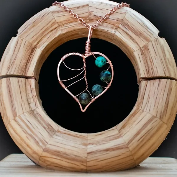 Paper Birch Leaf - African Turquoise - Copper Necklace