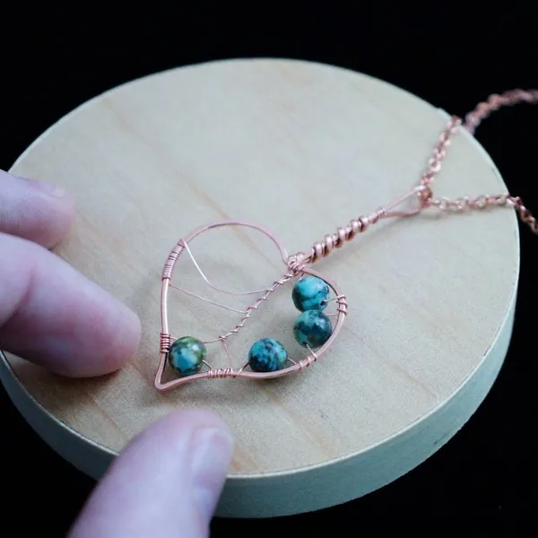 Paper Birch Leaf - African Turquoise - Copper Necklace