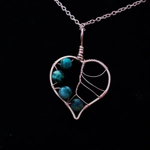 Paper Birch Leaf - African Turquoise - Copper Necklace