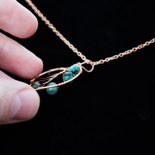 Paper Birch Leaf - African Turquoise - Copper Necklace