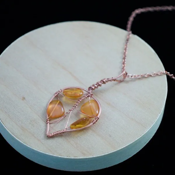 Quaking Aspen Leaf - Amber - Copper Necklace